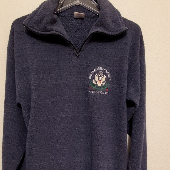 United States Of America Washington DC Front Zip Vntg-Sweater - M/ Grayish Blue- - Picture 2 of 9
